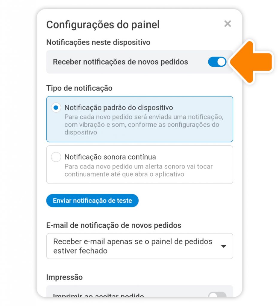 Notificações de novos pedidos pelo celular